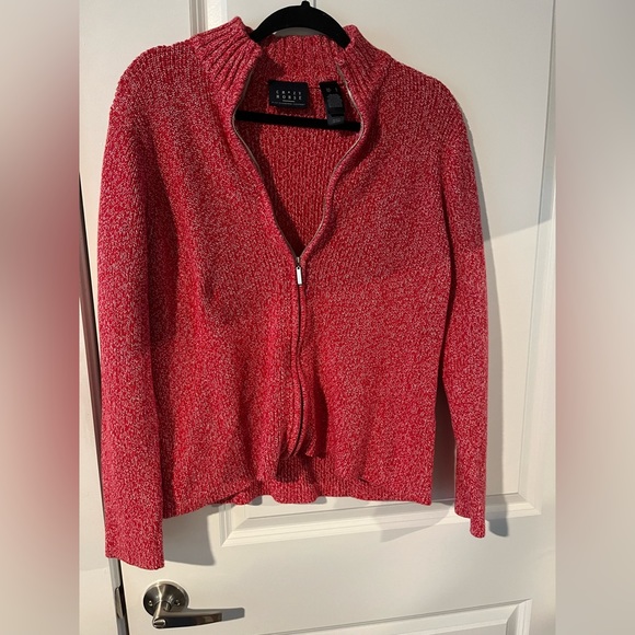 Crazy Horse by Liz Claiborne Red/White Knitted Zip Up Sweater Size Large - Picture 5 of 16